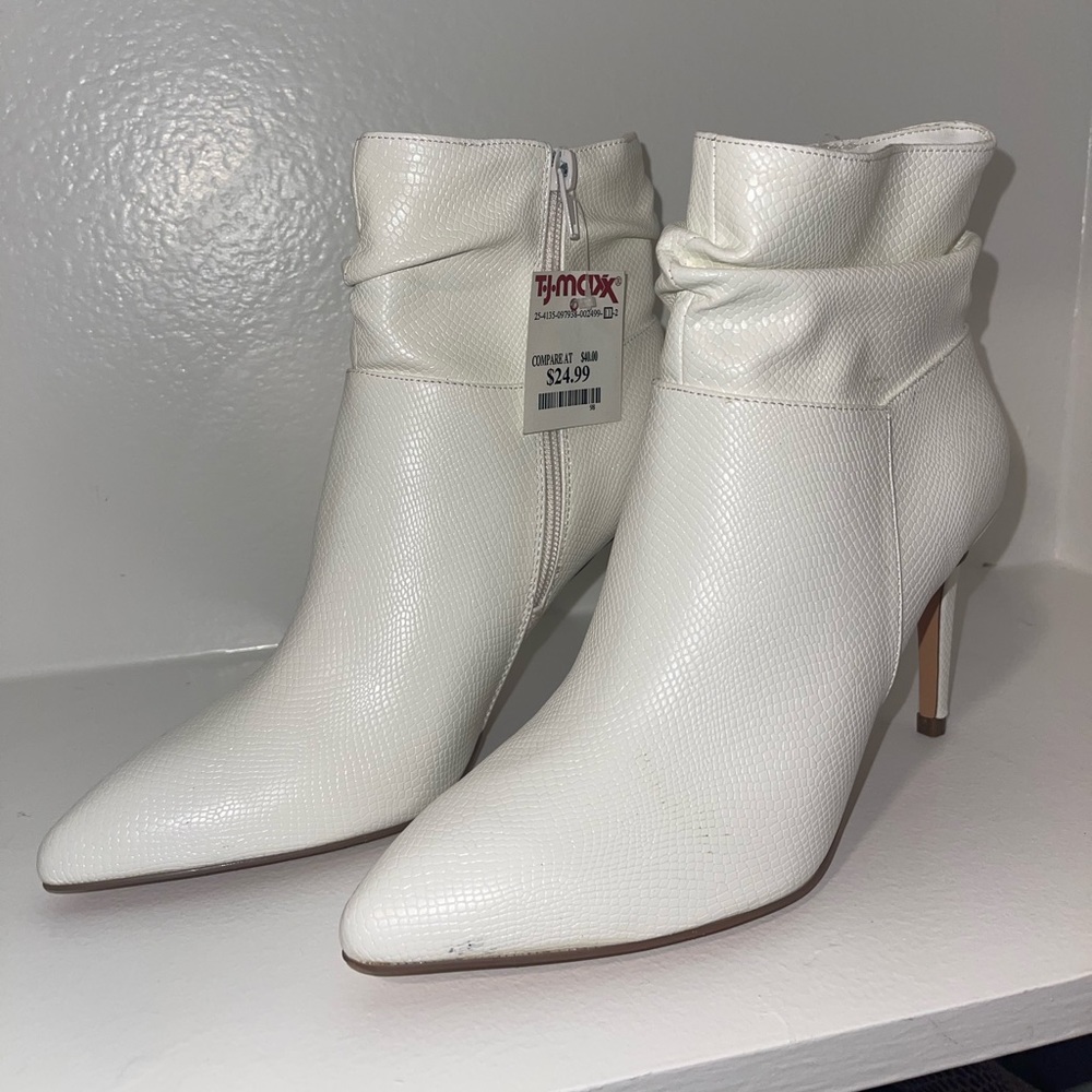 Faux Leather White Ankle Boots